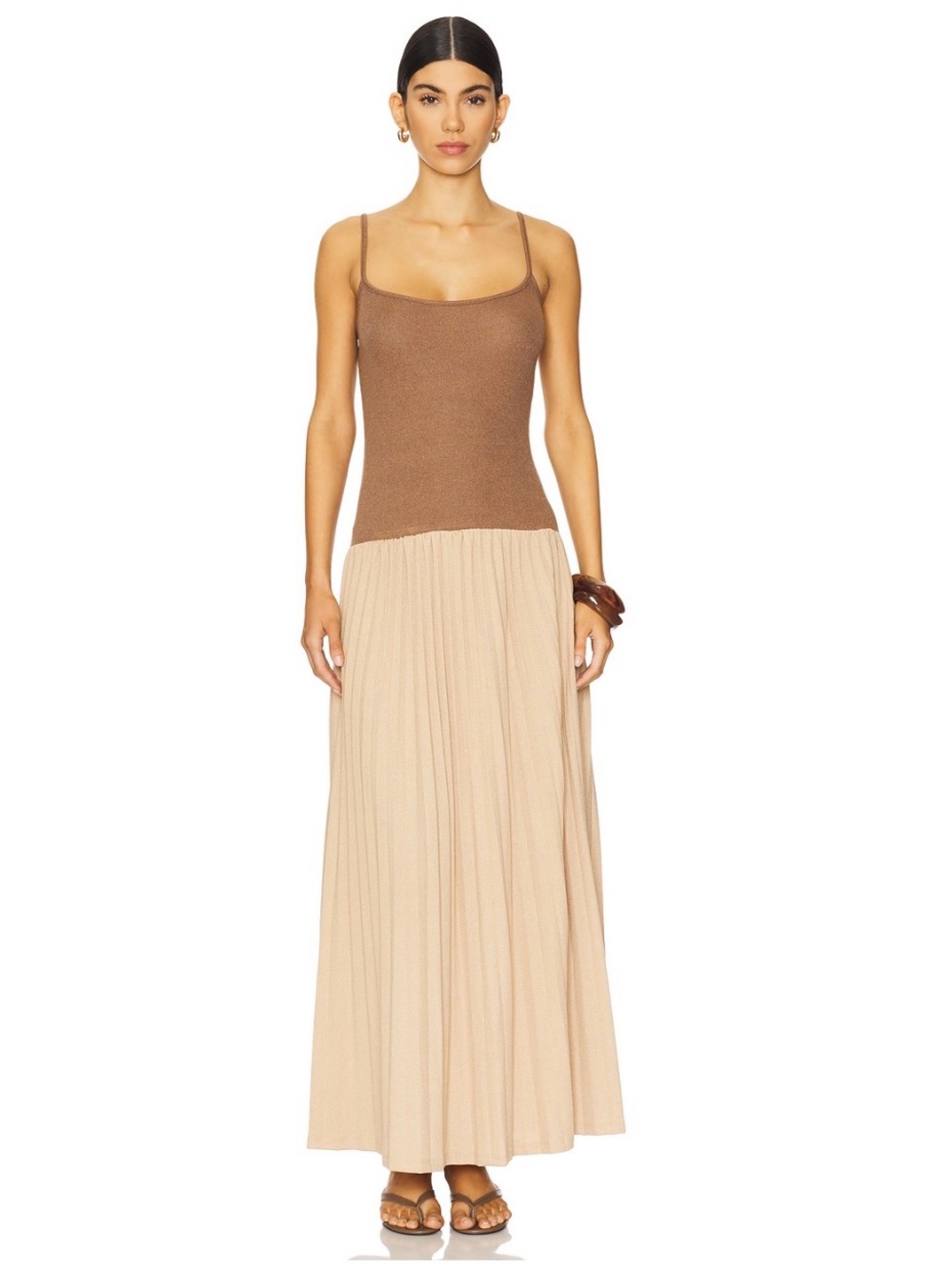 Lioness Brown Knit Sparkle Two-Toned Backless Maxi Dress